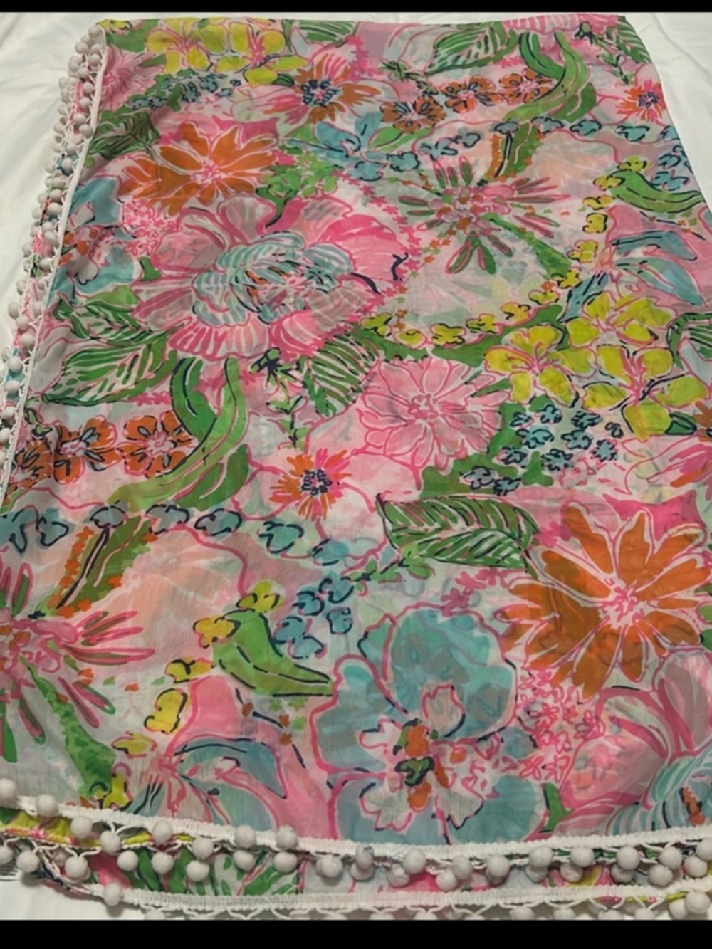Lilly Pulitzer Beach Wrap Scarf 20th Anniv Collection 70x42 with Pom Trim